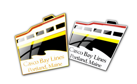 Studio B vector illustration of proposed Casco Bay Lines lapel pins, for Proforma Print Systems